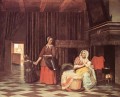 Suckling Mère et maid genre Pieter de Hooch